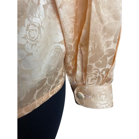 Vtg Michael's Women’s Peach Floral Satin Blouse Button Accents Long Sleeves - Picture 6 of 8